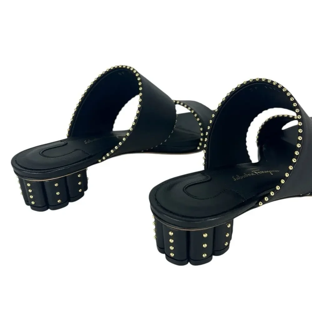 Salvatore Ferragamo Black Belluno Studs Slide Two-Strap Mule - Picture 11 of 14